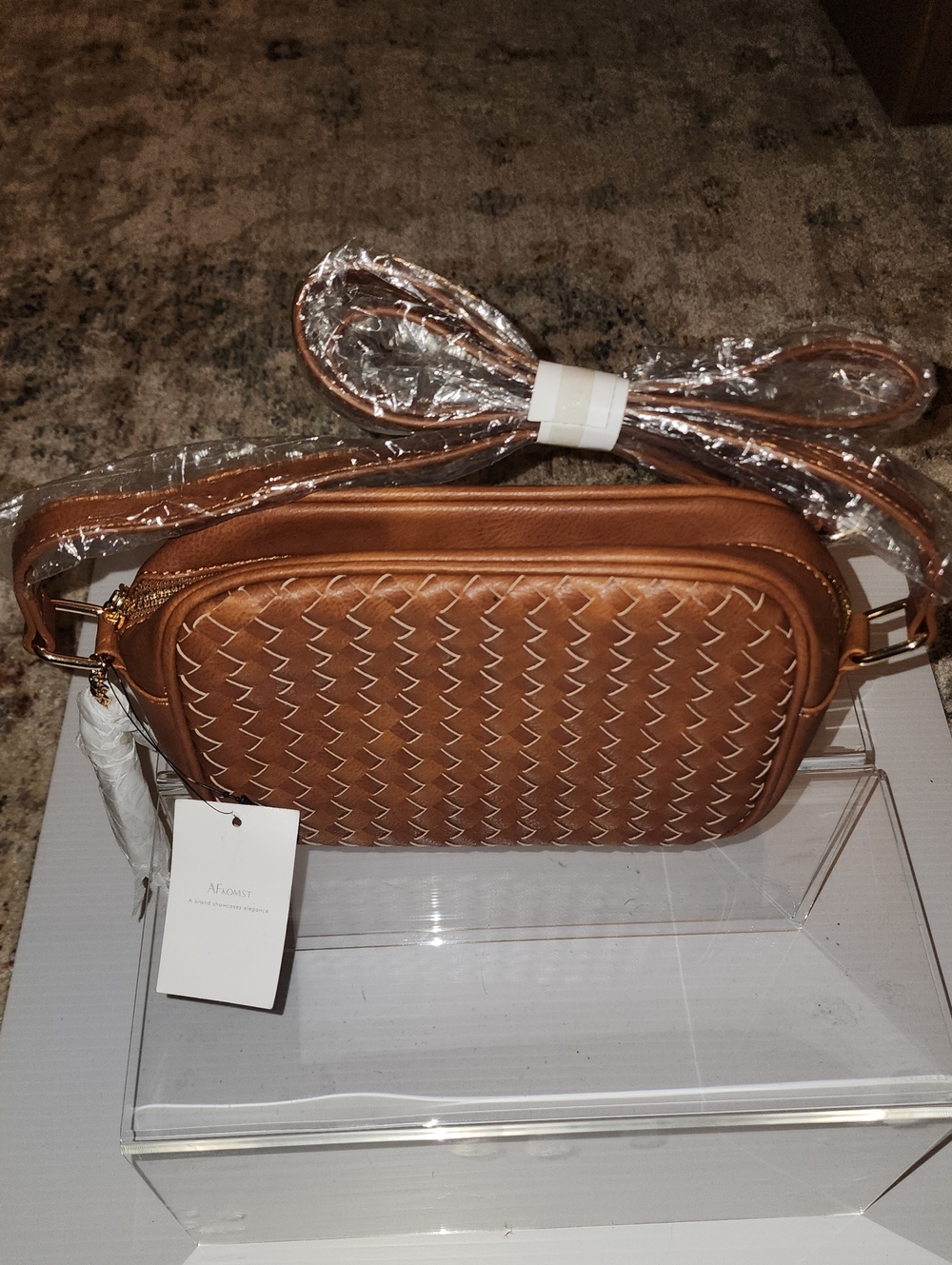 Afkomst Woven Tan Crossbody Bag with Adjustable Strap. NWT